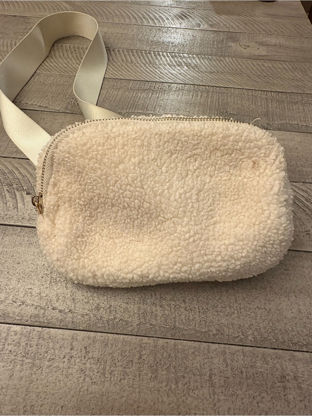 Cream Sherpa Crossbody Bag with Adjustable Strap